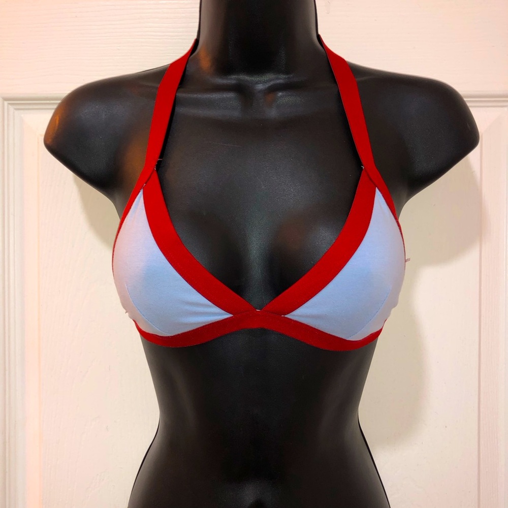 Blue and Red Trim Triangle Bralette